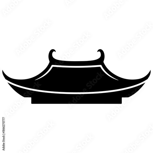 Black Silhouette of a Traditional Asian Pagoda Roof.