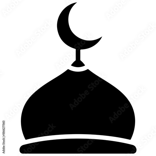 Islamic Mosque Dome with Crescent Moon Icon.
