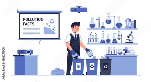 Scientist recycling in a laboratory setting.