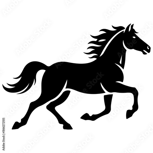 Silhouette of a majestic horse running with flowing mane and tail.