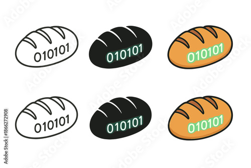 Binary Bread Art. Bread loaf with glowing binary numbers etched into the crust, tech-inspired artisan loaf, clean minimalist