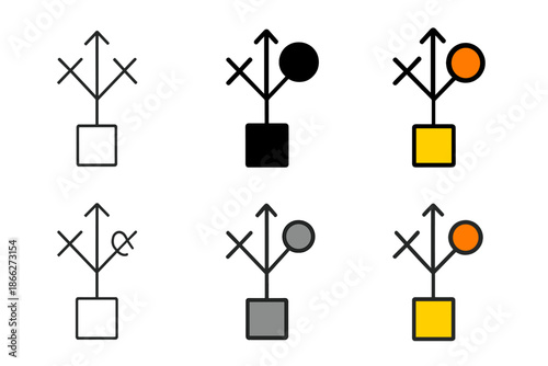 Geometric Quantum Sculptures. Geometric sculpture showing selective survival of quantum branches, simple minimalist vector