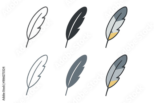Gull Feather Icon. Elegant quill made from a gull feather with fine tip, minimal vector icon, first in line style with thin