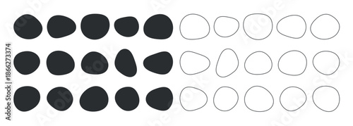 Abstract hand drawn pebble stone shapes collection filled and outline minimal irregular organic forms vector seamless design modern background creative decorative simple geometry texture illustration