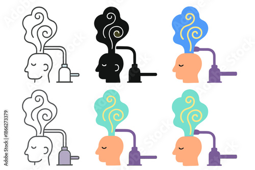 Surreal Vapor Extraction. Surreal pneumatic extraction of dream-like vapor with glowing swirls, abstract minimalist vector