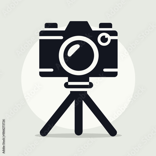 Minimalist illustration of camera on tripod against light background for photography concept