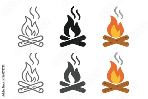 Rustic Campfire Glow. Campfire with small apple wood pieces glowing and releasing fragrant smoke, warm balanced rustic minimalism,