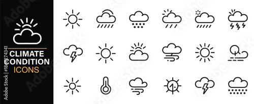 Environment and weather forecast line icons