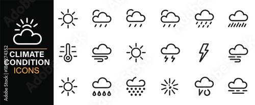 Editable climate condition outline icons for UI design