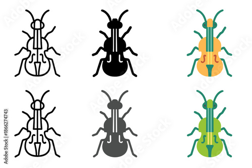 Stylized Cricket Violin. Cricket Field Violin, stylized design of a cricket and instrument symbolizing rhythm, sound, and serenity