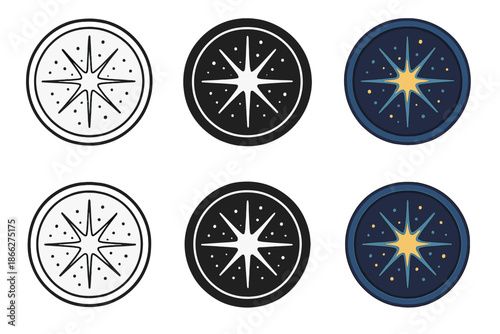 Galactic Starburst Patterns. Starburst pattern through telescope eyepiece, distant galaxy core, first in line style with thin