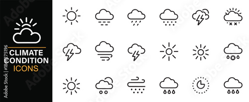 Seasonal weather and climate condition outline icon set