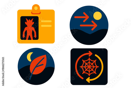Shadow Biology Icons. Flat vector icons of silhouette biology: shadow creature outline identification card, migration arrows
