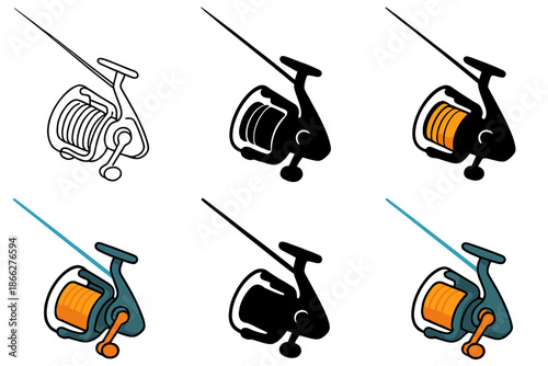 Fishing Line Close-Up. Close-up of reel and fishing line tightening mid pull first in line style with thin outline, second in