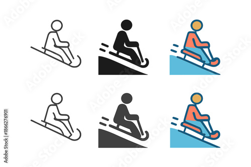 Sled Style Variations. Sled Hill Slide first in line style with thin outline, second in solid style filled shape, third in flat