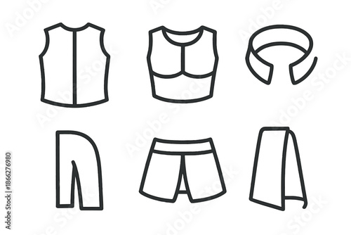 Segmented Clothing Icons. Line style vector icons of segmented clothing shells: divided torso piece, separated chest plate,