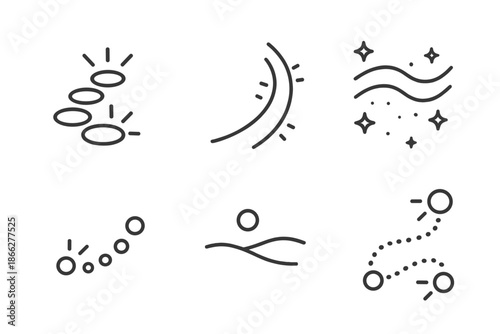 Illuminated Pathway Icons. Line style icons of illuminated pathways: glowing stepping stones, curved light trail, gentle luminance