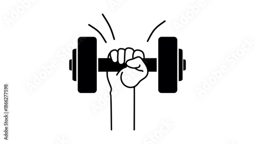 hand holding a dumbbell, fitness symbol