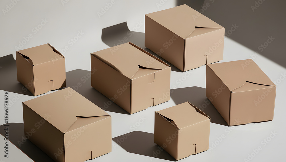 Fototapeta premium Stacked Cardboard Boxes for Logistics and Storage Concept