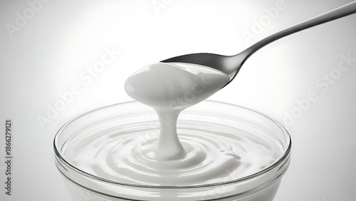 Creamy Greek Yogurt in Glass Bowl with Spoon for Healthy Culinary Delight.