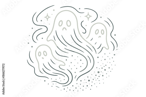 Dream Phantoms Icons. Line style vector icons of Dream Phantoms: glowing outlines, mist trails, curved motion, silent stars,