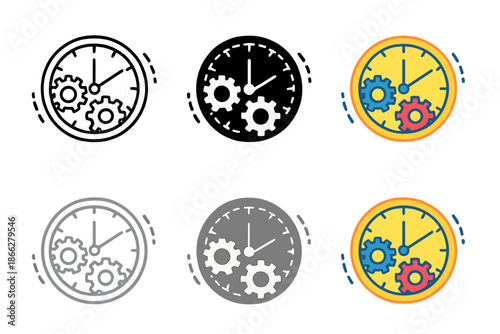 Clockwork Mechanics Art. Clockwork wheel with rhythmic movement and interlocking gears, simple minimalist vector illustration,