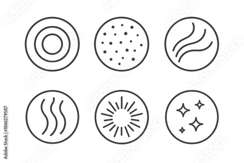 Fragrant Airflow Vectors. Line style vector icons of Fragrant Vibration: air rings, luminous particles, curved flow, drifting