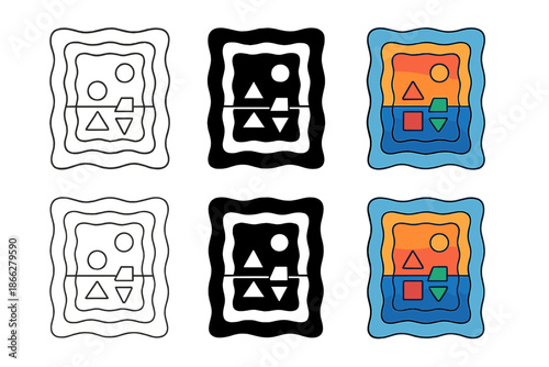 Recursive Dream Layers. Recursive dream layers with floating shapes and mirrored reflections, abstract minimal vector illustration