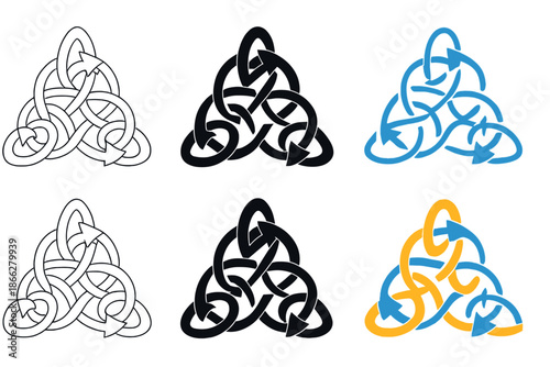 Atomic Spin Patterns. Interlaced lattice of atomic spins arranged in triangular pattern, arrows forming dynamic loops to represent