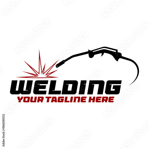 Welding torch logo design with sparks. Welding work logo.