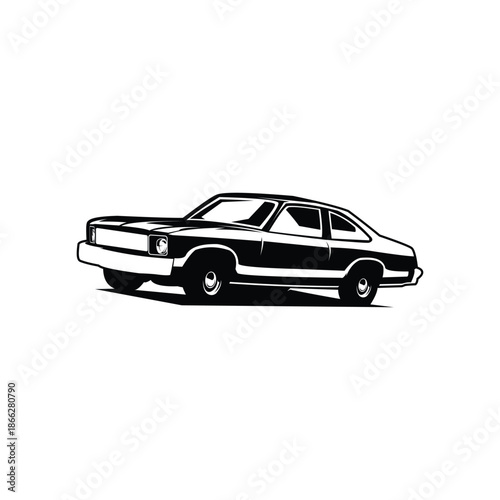 American muscle car with a cliff-top view. Best for logos, badges, emblems, icons, and stickers. Premium simple monochrome vector eps 10