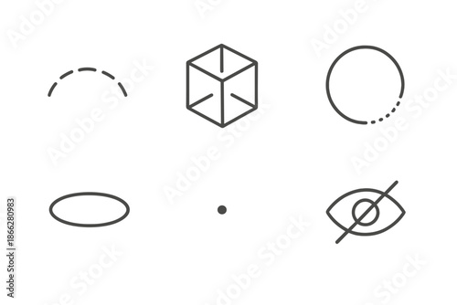 Invisible Design Elements. Line style icons of Invisible Design: transparent arc, missing form, dim outline, airy ring, fading