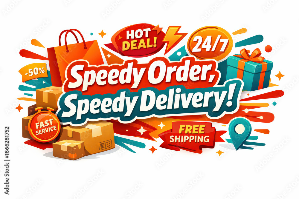 Naklejka premium Speedy Holiday Sale. Modern flat holiday banner design, vibrant sales banner promoting rapid service and convenience, bold Speedy