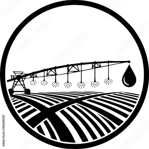 Irrigation Field Logo. Irrigation Solutions Logo Design with Water Drop and Agricultural Field Icon