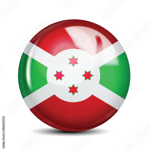 Burundi National Flag Sphere Icon Glossy Button 3D Vector Illustration