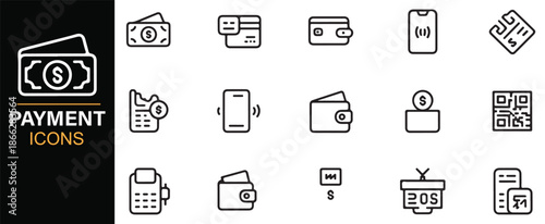 Online banking and fintech outline icon pack