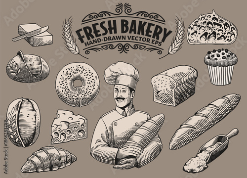 Set Collection of Bakery Hand Drawn Object