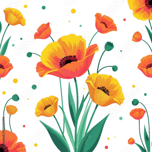 seamless pattern with poppy flowers