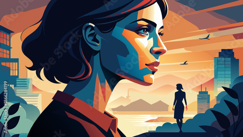 Very beautiful silhouette of a pensive woman isolated on white background, expressing calm emotion, inner thoughts, elegance, and simplicity, perfect for artistic concepts, emotional design, minimalis