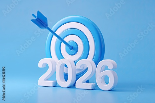 A 3D rendered image of a target with an arrow hitting the bullseye, with 