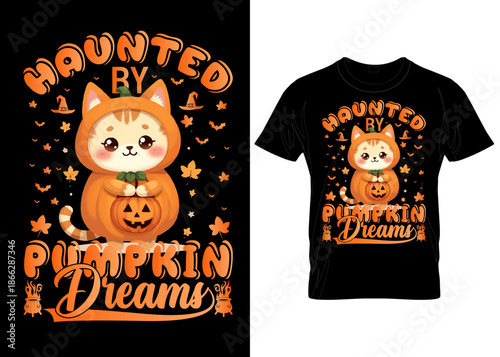Halloween pumpkin dreams haunted cat t shirt design