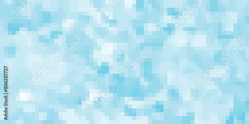 Pixelated abstract background in soft light blue and white, with a subtle gradient and blocky texture creating a digital and airy visual effect for modern design elements