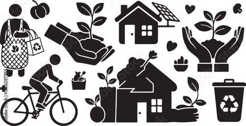 Eco Friendly Living and Sustainable Lifestyle Icons