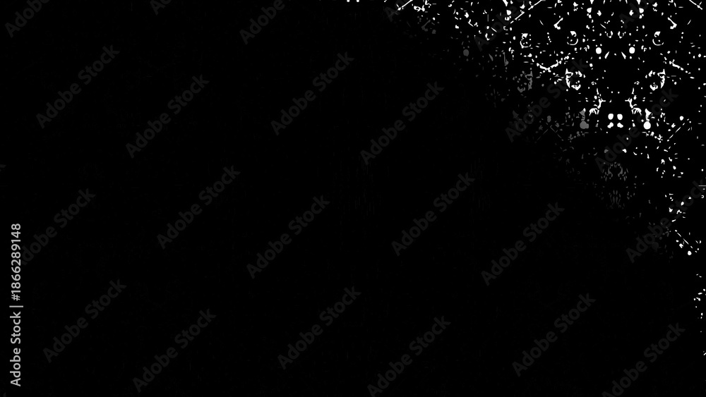 Obraz premium Abstract rain and snow drops falling on a black night background with glowing light. Black and white paint splash texture background with abstract liquid drops and grunge pattern illustration.
