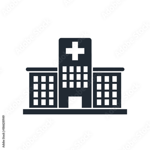 Vector illustration icon a simple black and white icon of a hospital building with a cross on top isolated on