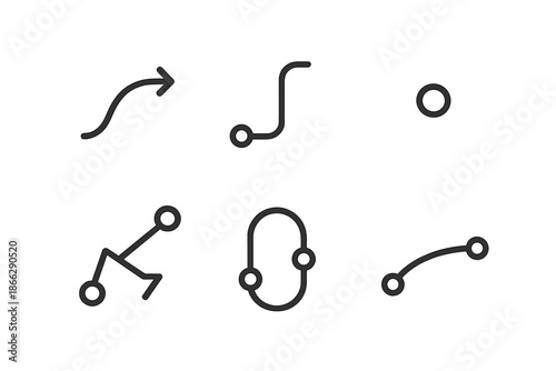 Line Style Route Icons. Line style icons of Routes: direction curve, trail bend, plotted line, small waypoint, route loop, gentle