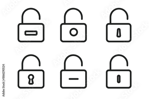 Lock Opening Icons. Line style icons of Lock Openings: slim slot, small aperture, narrow cutout, secure entry shape, tiny lock gap