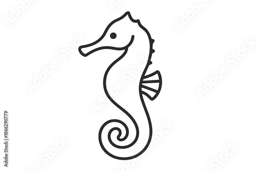 Seahorse Line Icons. Line style icons of Seahorse: curved seahorse, curled tail, long snout, dorsal fin hint, tiny ridge, minimal