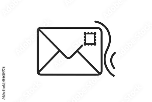 Hidden Mail Icons. Line style icons of Hidden Mail Piece: closed letter, printed stamp, flap line, paper ridge, unseen hint, airy