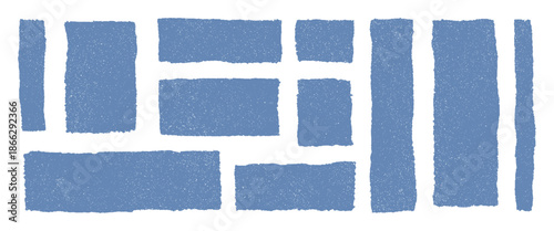 Crayon drawn blue grunge rectangles and squares sketchy texture. Hand drawn text boxes, rough frames, doodle empty speech bubbles. Vector pencil geometric shapes on transparent background